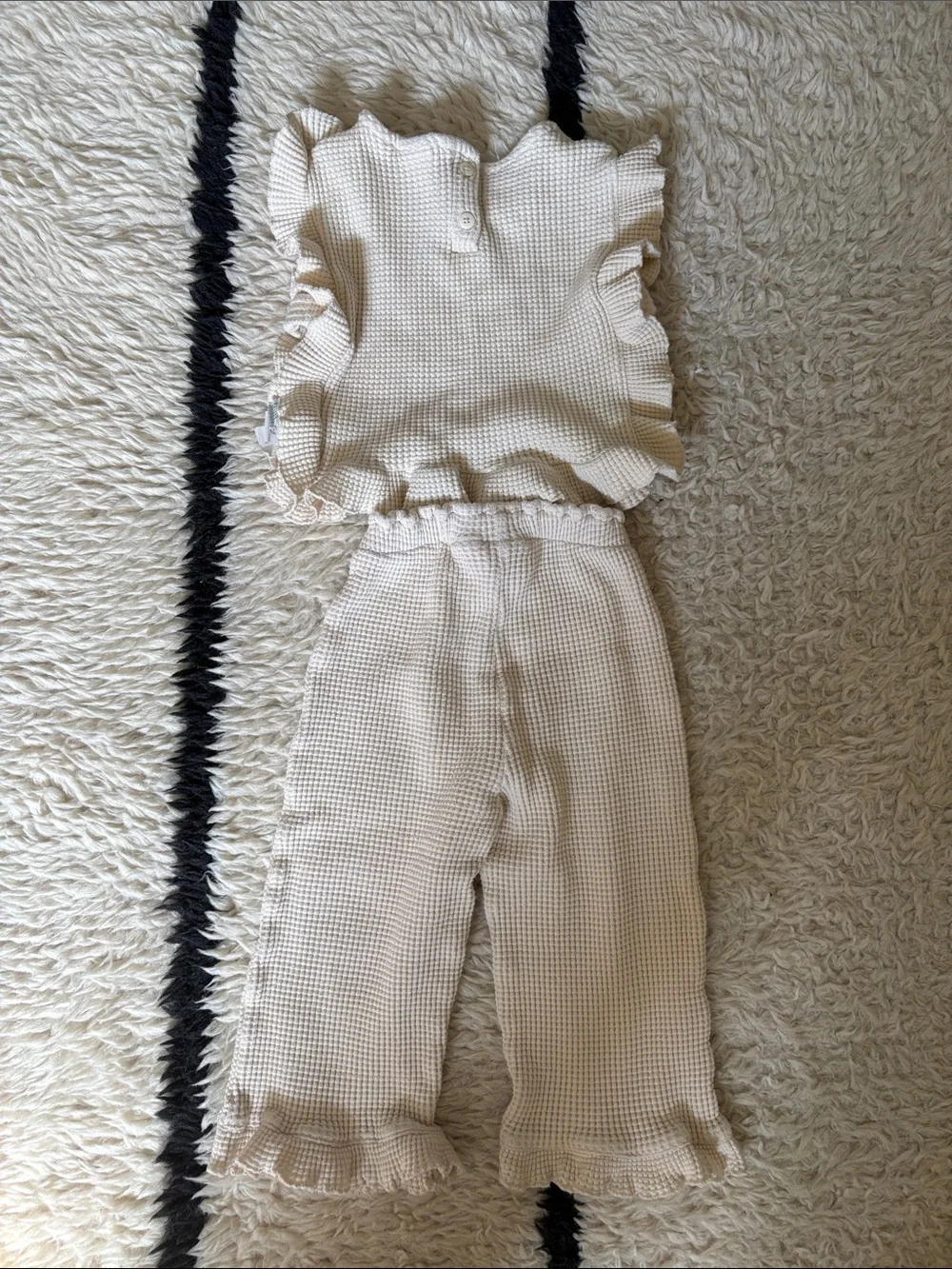 Zara Kids Ecru Ruffle Waffle Vest and Culottes
